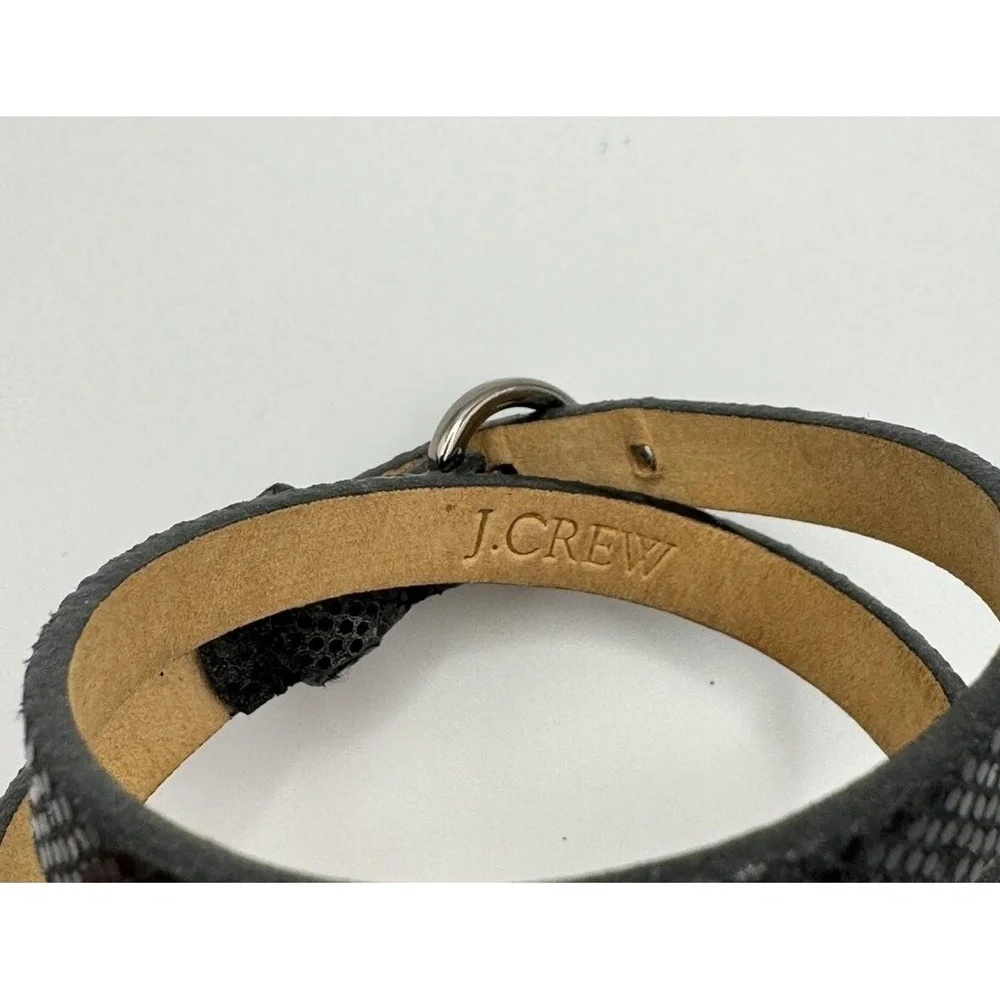 J Crew Black Leather Wrap Bracelet Faux Snakeskin Belt Buckle 32927‎
